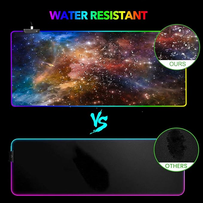 AIMSA Large Gaming Mouse Pad RGB, Keyboard Led Mousepad Extended 35.4 x 15.8 inch Non-Slip Rubber Base with 14 Lighting Modes Desk Mat, Colorful Galaxy Nebula