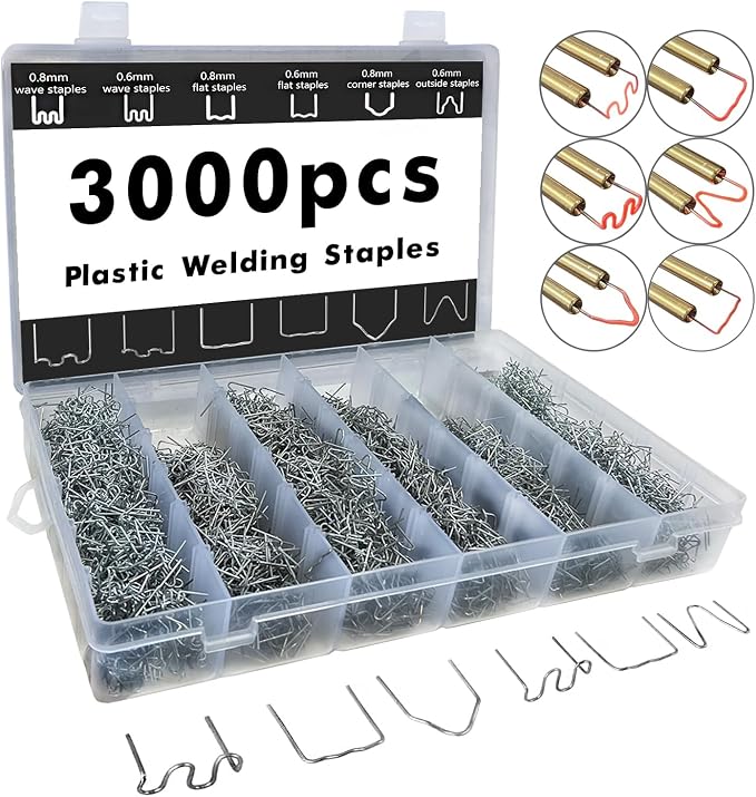 DLronwey Plastic Welding Staples 3000 pcs,6 Types Hot Staples for Decoration,Auto Repair,Architectural Modelling,Toy Manufacturing,Etc.
