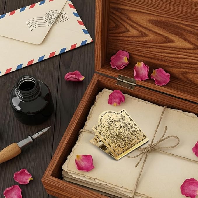 ANATTASOUL Travel Journal Clip Vintage Flower Clock Metal Book Clips, Decorative Heavy Duty Journal Clips to Hold Journal Open for Notebook, Photo, Book, Paper, Bookmark, Office Kitchen Home DIY Use