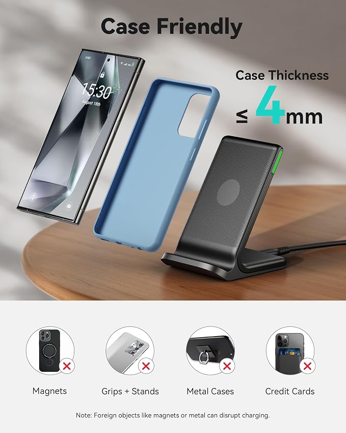 INIU Wireless Charger, 15W Fast Wireless Charging Phone Station with LED | Sleep-Friendly Adaptive Light, Exclusive Temp°Guard, Wireless Charging Station for iPhone 17 16 Pro Max, Samsung S25 S24 etc