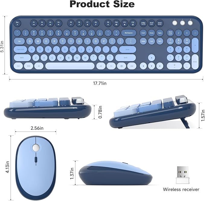 MOFII Wireless Keyboard and Mouse Combo, Full Size 2.4G Retro Round Computer Keyboard and Mouse Set, Plug and Play, for Windows, Computer, Desktop, PC, Notebook - (Sea Blue Gradient)