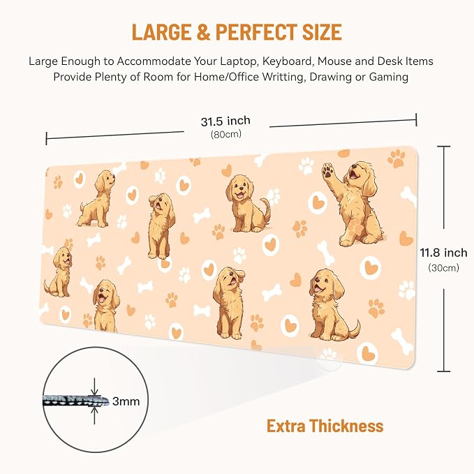 Mousepad Desk Mat Gaming Large Keyboard Cute Office Desktop Computer Laptop Dog XXL Long Giant Big Kawaii Aesthetic Girly Pretty Design Women Girl Gamer Oversized Wide 30x12'' Mousepad