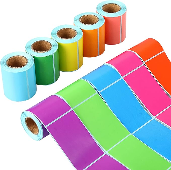 1000 Colored Sticker Rolls - Rectangular Coding Labels in 10 Bright Colors - Self Sticky Folder Labels for Boxes, Folders, Classroom & Home (2 x 3 Inch)