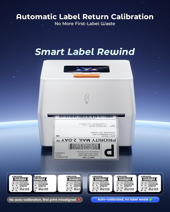 Phomemo Thermal Label Printer with Touchable Screen, 4x6 Bluetooth Shipping Label Printer with Built-in Label Holder, D420D White Thermal Printers for Small Business, Compatible with USPS, Tiktok