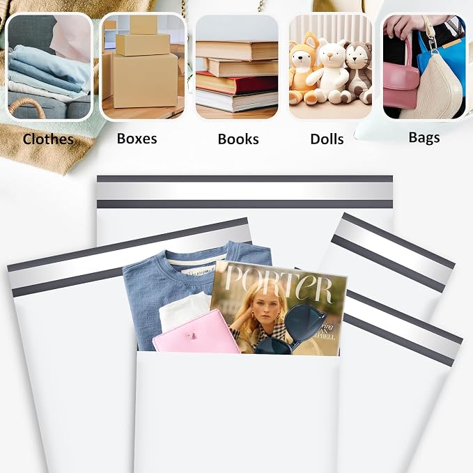 UCGOU 100 Pack Not Padded White Poly Mailers Variety Pack, 10x13 Inch & 12x15.5 Inch & 14.5x19 Inch &19x24 Inch Mailing Bags, Self-sealing Adhesive Mailers Assorted Sizes for Small Business