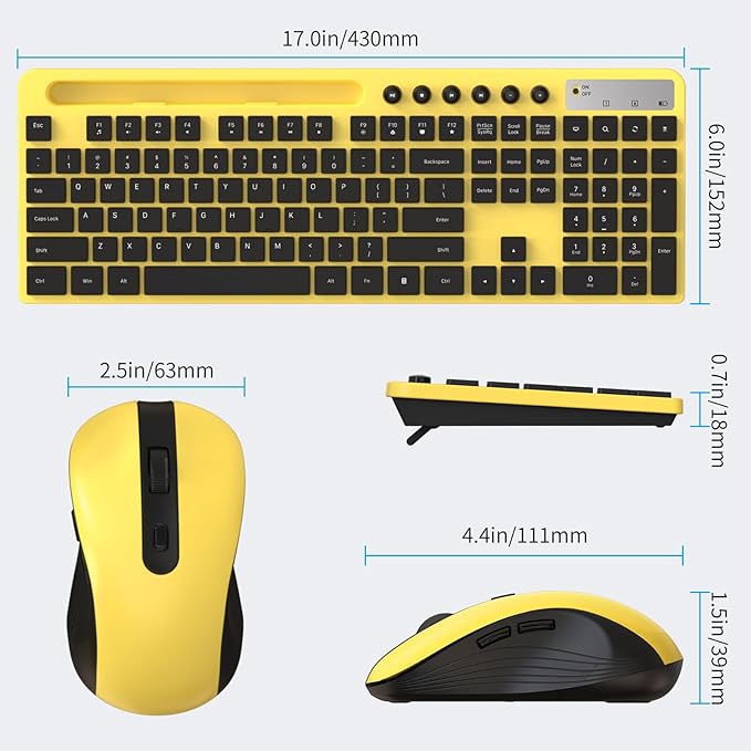 Wireless Keyboard and Mouse Combo, MARVO 2.4G Ergonomic Wireless Computer Keyboard with Phone Tablet Holder, Silent Mouse with 6 Button, Compatible with MacBook, Windows (Yellow)