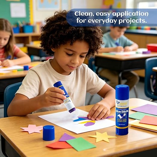 Upgrade Office Supply Glue Sticks, 6g, 30 Count, Purple Goes On Dries Clear | Acid-Free, Washable Non Toxic, for Classroom, Office, Art, Craft and Poster Projects