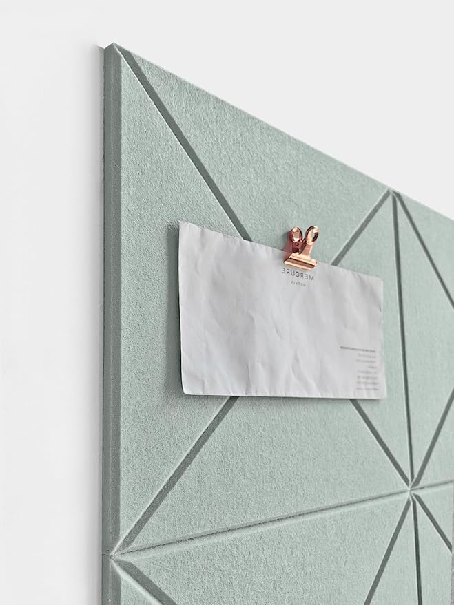 6 Pack Decorative Felt Wall Tiles (11.8” x 11.8”) - Modern Bulletin Board for Home Office & Classroom, Self-Adhesive Cork Board Alternative for Kids Artwork, Photos & Pin Display - Mint