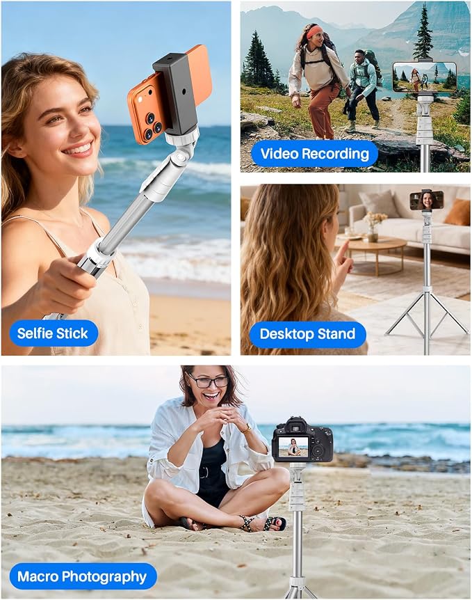 67" Phone Tripod, MIIASI Extendable Tripod for iPhone, Selfie Stick with Remote and Phone Holder, Compatible with iPhone/Android/Camera, Light Stand