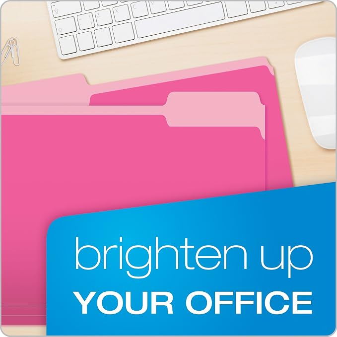 Pendaflex Two-Tone Color File Folders, Letter Size, 1/3 Cut, Pink, 100 Per Box (152 1/3 PIN)(Pack of 5)
