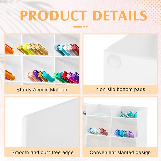 MotiMind Acrylic Pen Organizer Storage for 250 Markers Vertical Marker Organizer Acrylic Pen Display Holder for Office Desk Desktop Stationery Pencil Storage, White, 13 x 4 x 12.4 Inch