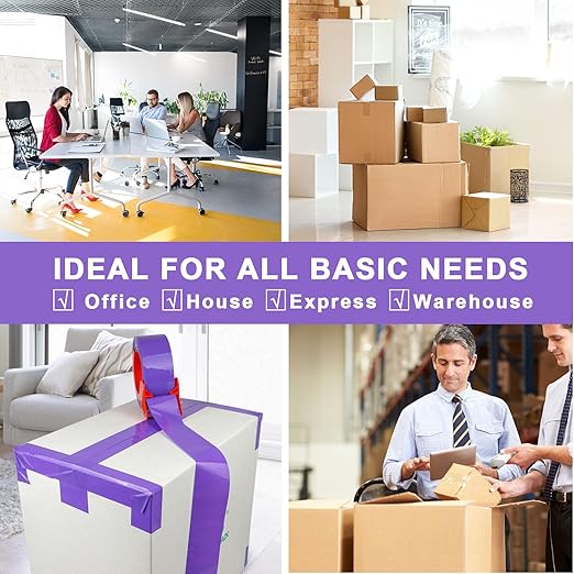 BOMEI PACK Purple Packing Tape with Dispenser, 2.4 Mil 1.88 Inch x 110 Yards, 3 Refills Rolls Color Box Tape for Moving, Shipping and Packaging