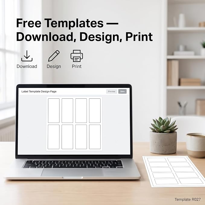 2" X 3.5" Matte White Printable Labels for Inkjet and Laser Printers | 30 Sheets, 240 Total Custom Stickers for Shipping Labels, Product Labeling, Addresses - Spartan Industrial Template R027