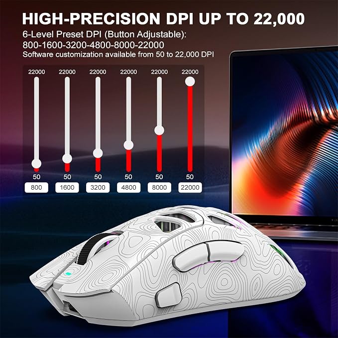 G11 RGB Wireless Gaming Mouse for Gaming Setup & Multi-Device Use, Tri-Mode Bluetooth 5.1/2.4GHz/USB-C, 22000 DPI Lightweight Programmable Mouse for PC, Laptop & Mac