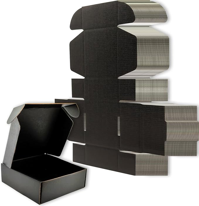 6x6x2 Shipping Boxes Set of 50, Black Mailer Corrugated Cardboard Box | for Packaging, Literature, Packing, Mailing, Storage, Small Business, Moving, Gift, Supplies, Quick Fold, Tab Locking