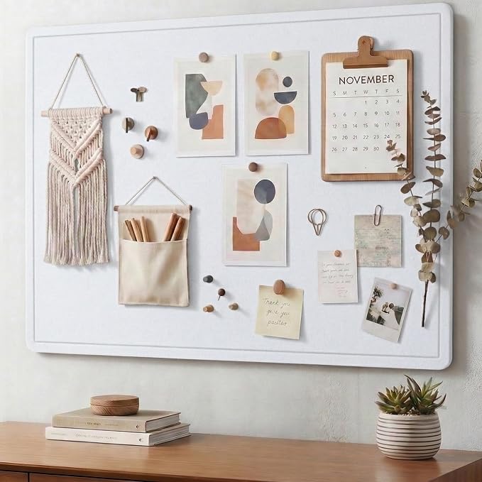AKTOP Foldable Felt Bulletin Board for Wall, 24x36 inches, White | Large Cork Board Alternative with 25 Pushpins, Decorative Photo Display Board Pin Board, For Home, Office & School