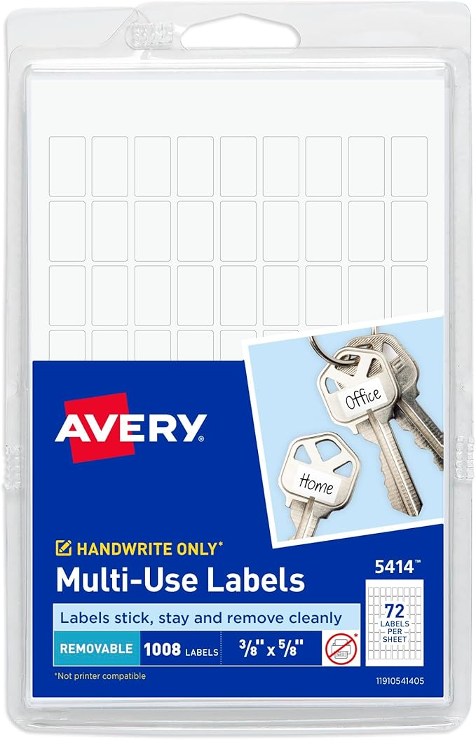 Avery Multi-Use Removable Labels, 3/8" x 5/8", White, Non-Printable, 1,008 Blank Labels Total (5414)