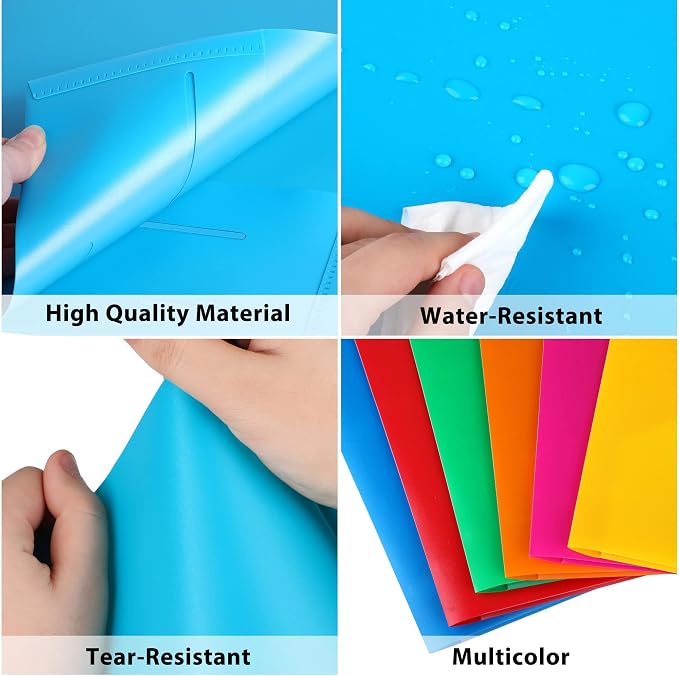 HABGP 6 Pack Plastic Folders with Pockets, Multiple Color, 2 Pocket Folders | Heavy Duty, Letter Size Folders, Business Card Holder, for School, Office
