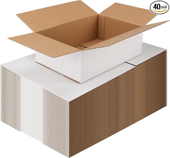 40 Pack Small Shipping Boxes 9x6x3 Inches | White Corrugated Cardboard, Box for Packaging Small Business Mailing Storage Moving, Easy Assemble