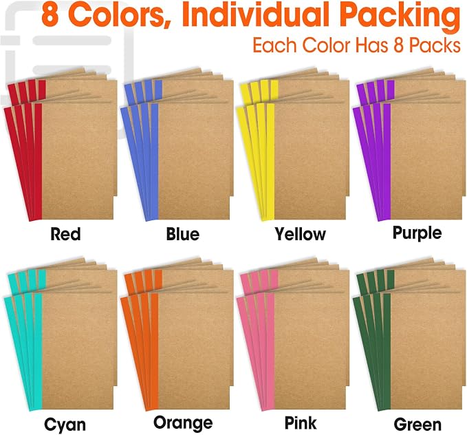 YesBes 64 Pack Composition Notebooks Bulk, A5 Kraft Cover Lined Journaling Notebooks, 8.3”x 5.5” Travel Notebook for School Office Students Artists, 8 Colors 60 Pages
