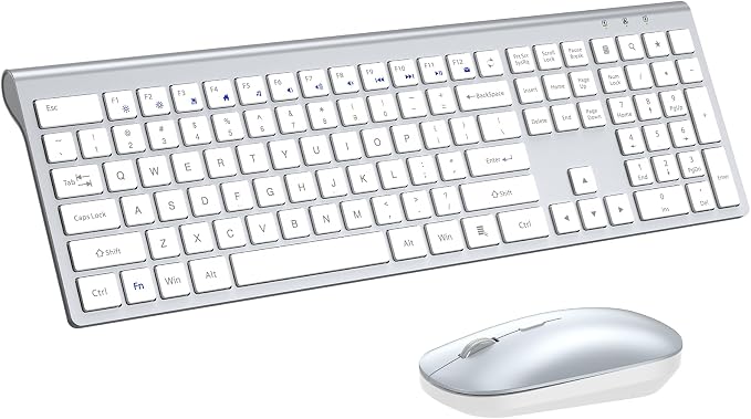 Wireless Keyboard and Mouse Combo, Ultra Slim Full Size Silent Keyboard | Scissor switch keys, quiet typing and clicking, 3 DPI adjustable mouse, 2.4GHz USB, for Computer,Windows, Mac, Laptop, PC