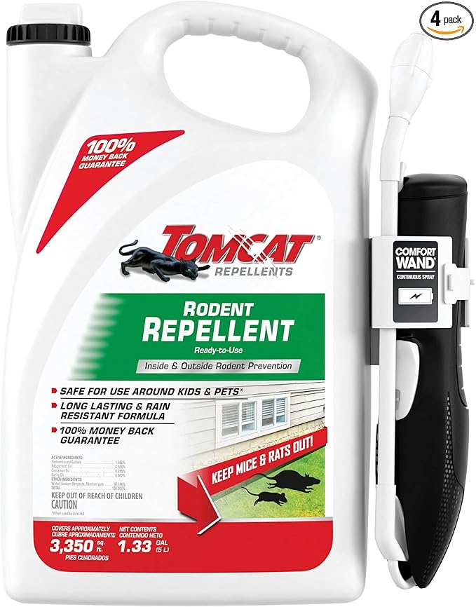 Tomcat Repellents Rodent Repellent Ready-to-Use, for Indoor and Outdoor Mouse and Rat Prevention with Peppermint, Cinnamon and Garlic Essential Oils, 1.33 gal.