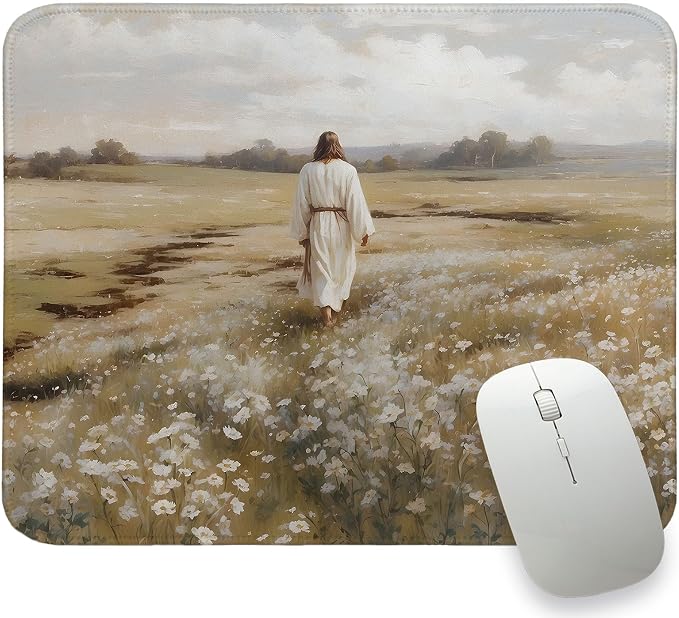 Jesus Small Mouse Pads Christian Mouse Pad, Rectangle Flroal Travel Computer Mouse Mats for Desk Aesthetic Religious Mouse Pads for Desk Christian Gifts for Women 11.8x9.8