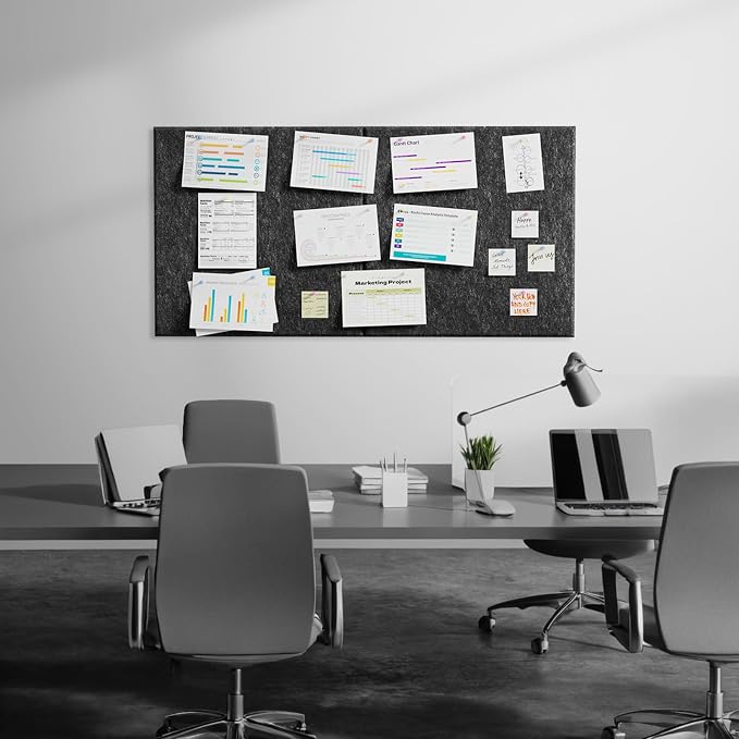 MaxGear Extra Large Bulletin Board 72" x 48", Dark Gray Felt Wall Tiles | 6 Pack 23.7" x 23.7" Wall Panels, Pin Vision Board DIY Office & Home Decor, Modern Cork Board For Walls Alternative