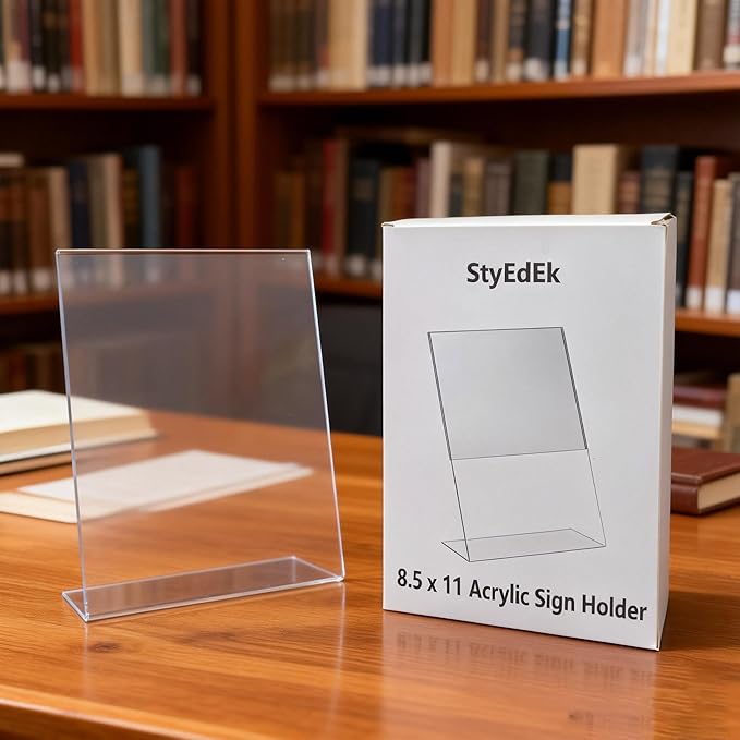 6 Pack 8.5x11 Inch Acrylic Sign Holder Clear Plastic Table Paper Display Stand L-Shape Vertical Menu Holder Stand Picture Photo Flyer Display Stand for Desktop Flyers, Documents, Office, Restaurants