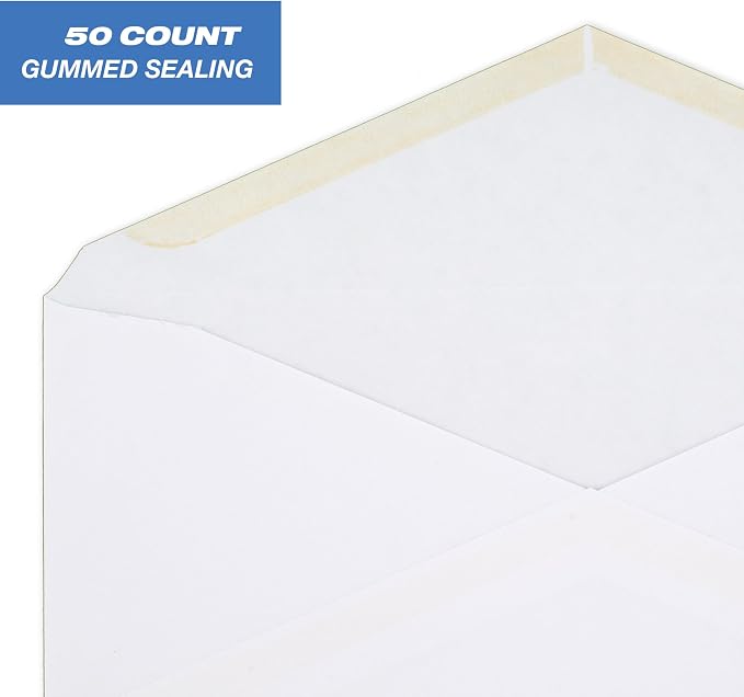 Mead #10 Envelopes, Letter Size, 4-1/8" x 9-1/2", Gummed Closure, White All-Purpose for Home & Office Mail, 50 Count (75050)