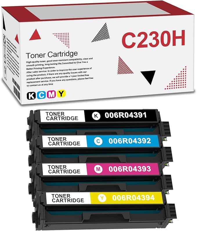 Compatible with Xerox C230 C235 Toner Cartridge High Yield with Chip (006r04391 006r04392 006r04393 006r04394) for C230 C230DNI C235 C235DNI Printers (4 Packs,Black,Cyan, Magenta, Yellow)