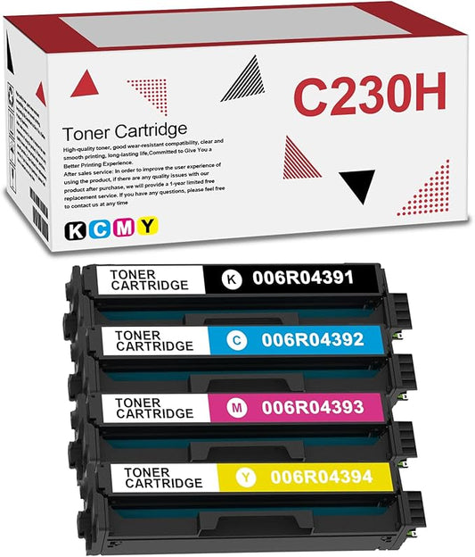 Compatible with Xerox C230 C235 Toner Cartridge High Yield with Chip (006r04391 006r04392 006r04393 006r04394) for C230 C230DNI C235 C235DNI Printers (4 Packs,Black,Cyan, Magenta, Yellow)