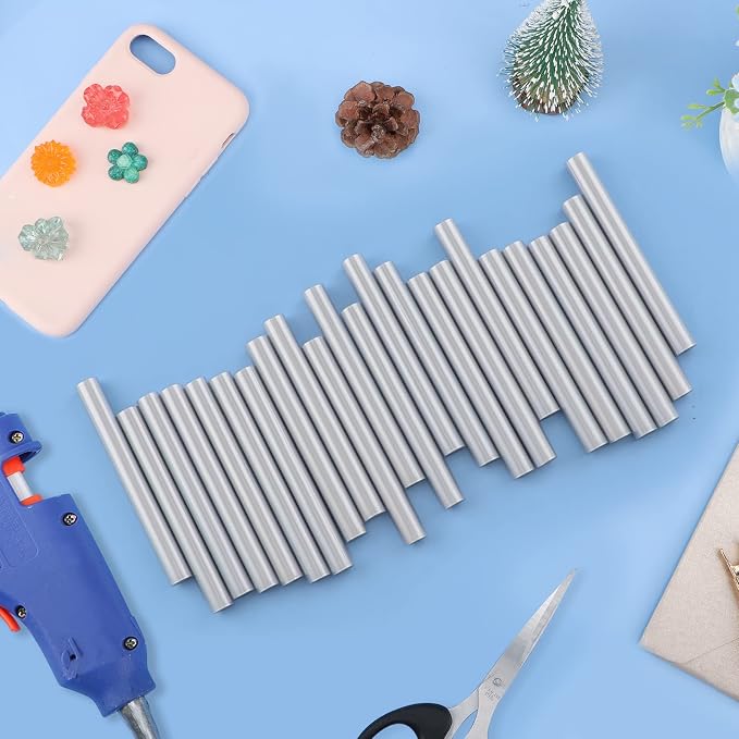 ENPOINT Metallic Silver Hot Glue Sticks, 36 Pcs Full Size Hot Melt Glue Sticks Colored, 4" Long x 0.43" Dia Adhesive EVA Glue Sticks Standard for DIY Art Craft Decoration Letter Stamp