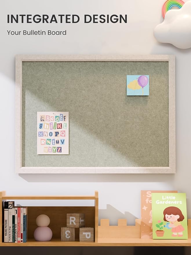 Fluxynara 23.6" x 17.1" Felt Frame Bulletin Board, Sage | Cork Board Alternative with 12 Removable Adhesive Tabs, Foldable Pin Board for Wall, Home, Office, Classroom & Dorm
