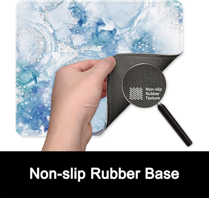ITNRSIIET Mouse Pad with Stitched Edge Premium Textured Smooth Precise Operation Waterproof Washable Non-Slip Rubber Base Desktop Protection Mat, 10.2×8.3×0.12 inches, Blue Abstract Marble