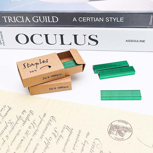 NatSumeBasics 3000 Colored Staples 26/6 Standard Green Staple Refill for Desk Stapler, 1000 Per Pack, Total 3 Pack Staples (Green)
