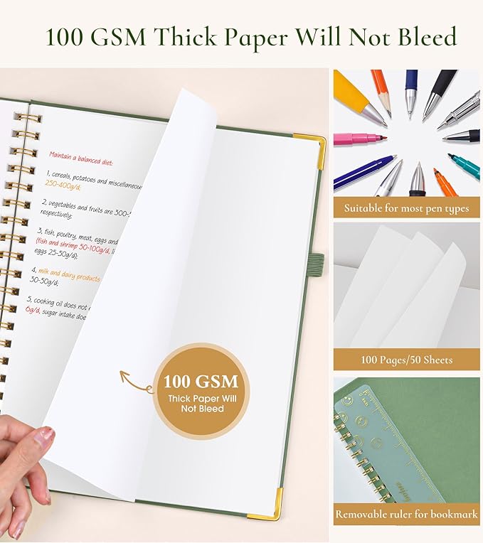 Blank Spiral Notebook Journal 8.5” x 11”, A4 Large Hardcover Sketch Book for Women Men, 100 GSM Blank Paper Drawing Notebook, Spiral Bound Sketchbook for Sketching School Work Note Taking, Green
