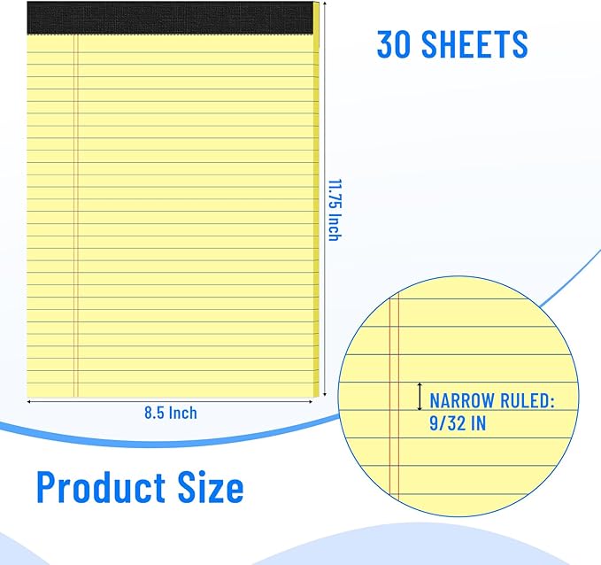 3pcs Legal Pads 8.5 x 11, Notepads 8.5 x 11 College Ruled Notebook, Writing Pads of Paper,Yellow Note Pads, Memo Pad Papers Perforate Legal Notepads Narrow Ruled Line,30 Sheets/Pack