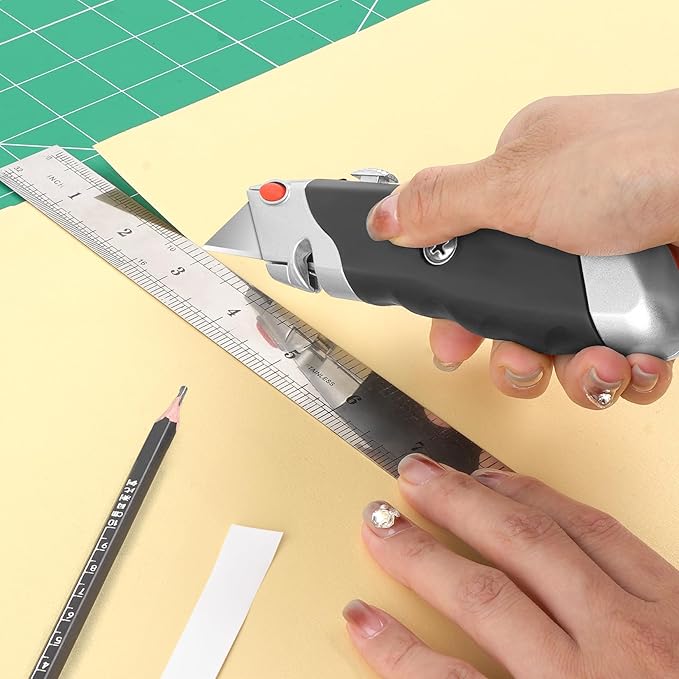 DIYSELF 10Pack Box Cutter, Rubber Handle Utility Knife, Box Cutter Retractable Heavy Duty, Box Cutters Knife for Boxes, cardboard, cartons, Razor Knife for Warehouse, Office, Shaop