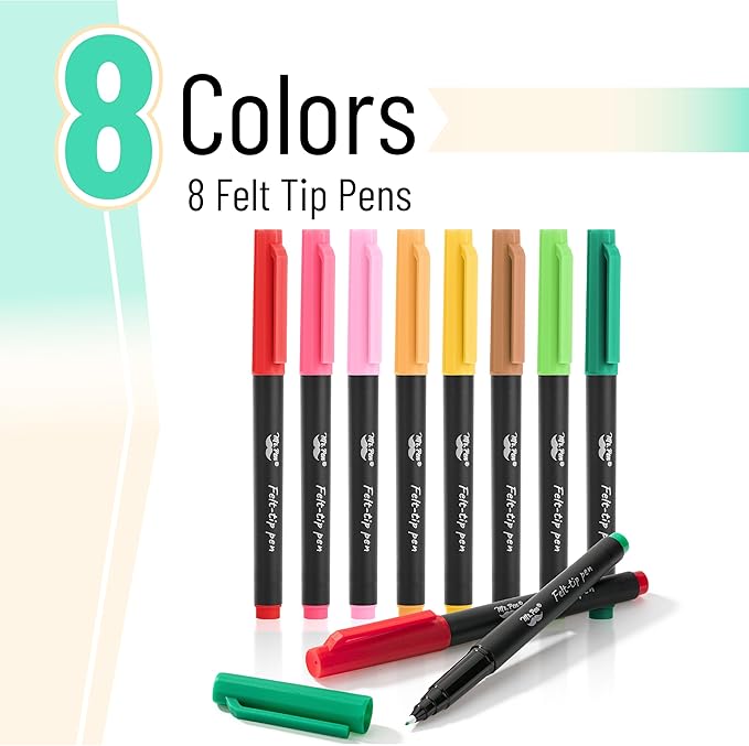 Mr. Pen- Felt Tip Pens, 8 Pack, 0.7mm Colorful Felt Pens, No Smear, Quick Dry
