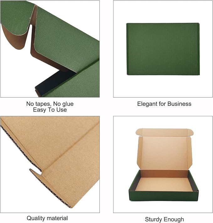 25 Pack Corrugated Packaging Box Mailers Shipping, Green Recyclable Cardboard Small Gift Mailer Boxes for Shipping Packaging Craft Gifts Giving Products, Green (9 x 6 x 2 Inch)