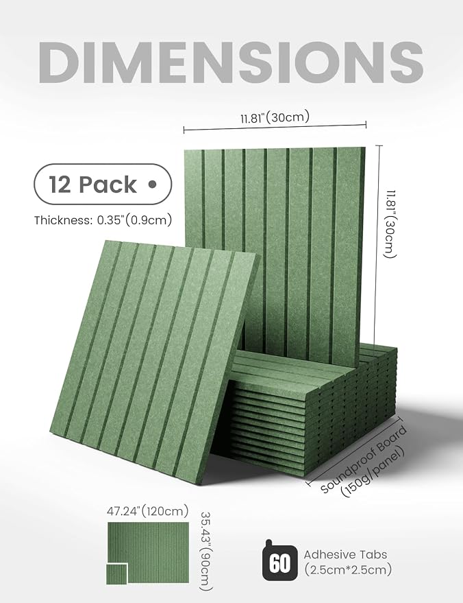 Fluxynara 48" x 36" Large Felt Bulletin Board, Moss Green | 12 Pack Cork Board Alternative with 60 Safe Adhesive Tabs, Pin Boards for Wall Decor, Home, Office, Classroom,Dorm