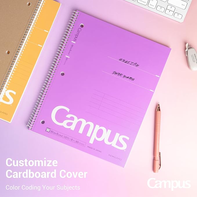 KOKUYO Spiral Notebooks, 3 Pack 10-1/2" x 8" Lined Notebooks Wide Ruled | Campus Subject Notebooks, 80 Sheets, 3 Holes School Japanese Ring Journal for Work Study Note Taking, Purple Orange Turquoise