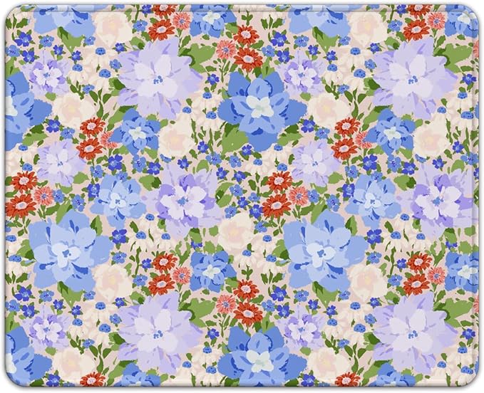 Premium Stitched Mouse Pad 10.2 x 8.3 in | Smooth, Washable Desk Mat with Non-Slip Base | Personalized Cute MousePads for Gaming,Work,Laptop, Computer, Office, Home (Violet-Blue Blossom Patch)