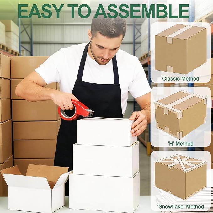 MAPVOLUT 43-Piece Assorted Sizes Small Shipping Boxes - White Corrugated Mailing Boxes for Small Business, Packaging, and Gift Shipping - Includes 4 Sizes (8x6x4, 9x6x4, 10x7x5, 11x6x6)