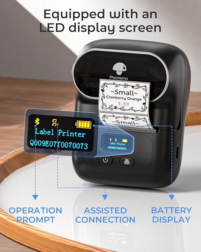 Phomemo M110 Label Maker with 3 Tapes, Bluetooth Portable Thermal Printer | APP with 6000+ Templates, 2 Inch Label Printer Easy to Use for Small Business, Home, School, Office, Organization, Black