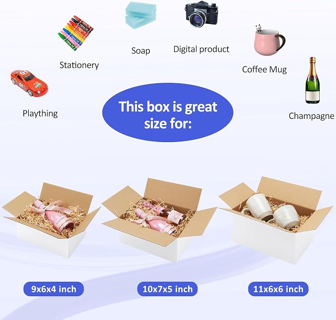 Eupako 12 Pack Small Shipping Boxes Assorted Sizes, White Corrugated Box Mailers, 9x6x4 & 10x7x5 & 11x6x6 4 PCS Each Small Boxes, Cardboard Boxes for Packaging Small Business, Mailing