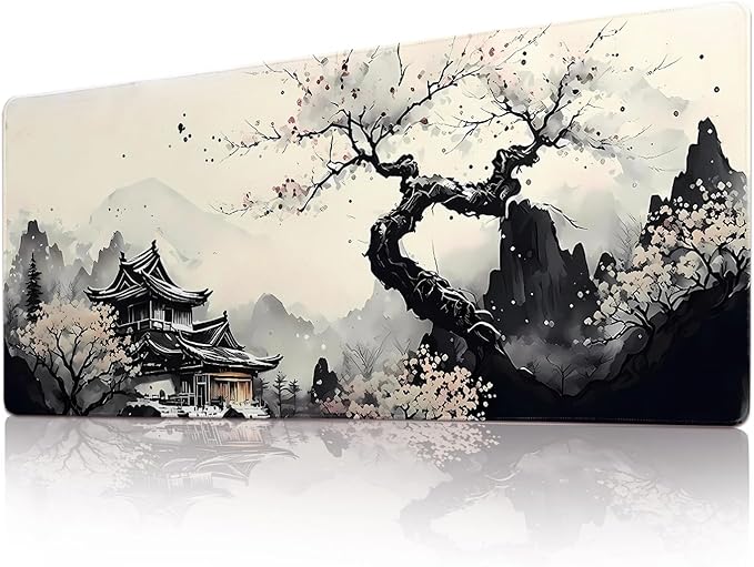 Gaming Mouse Pad Desk Pad XL Large Mouse Mat Keyboard Mat Office Desk Decor AccessoriesKeyboard Mat Office Desk Decor Accessories (Black and White Ink Painting)