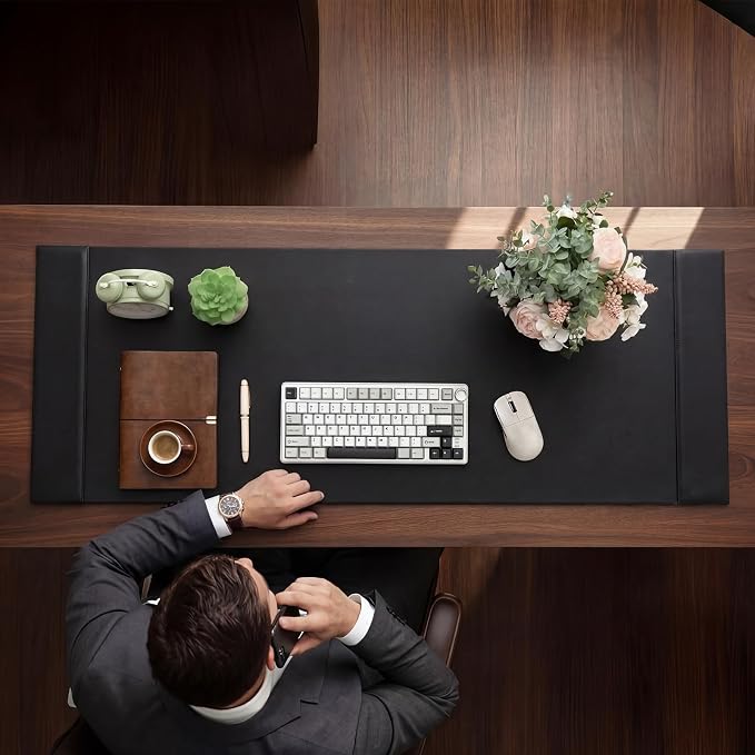 47.2 x 17 Inch Leather Desk Pad with Side Rails Mat, Black | Executive Office Desk Mat, Smooth Writing Surface, Desktop Protector Covers Mouse Keyboard, Elegant Gift, Men Dad Husband