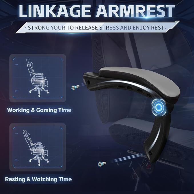Gaming Chairs for Adults, Computer Chair with Footrest and High Back, Big and Tall Gamer Chair's with Massage Lumbar Support, 360° Swivel Height Adjustable Gaming Chair, Grey